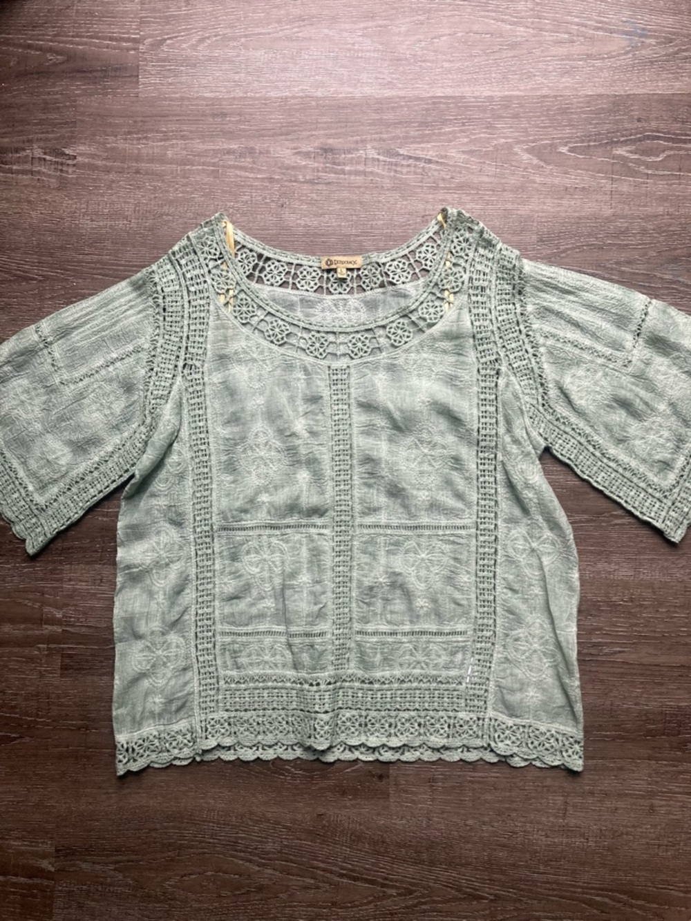 Democracy Green Crochet Lace Shirt Size Large